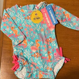 Ruffle Butts Aqua and Pink Kids Swimwear